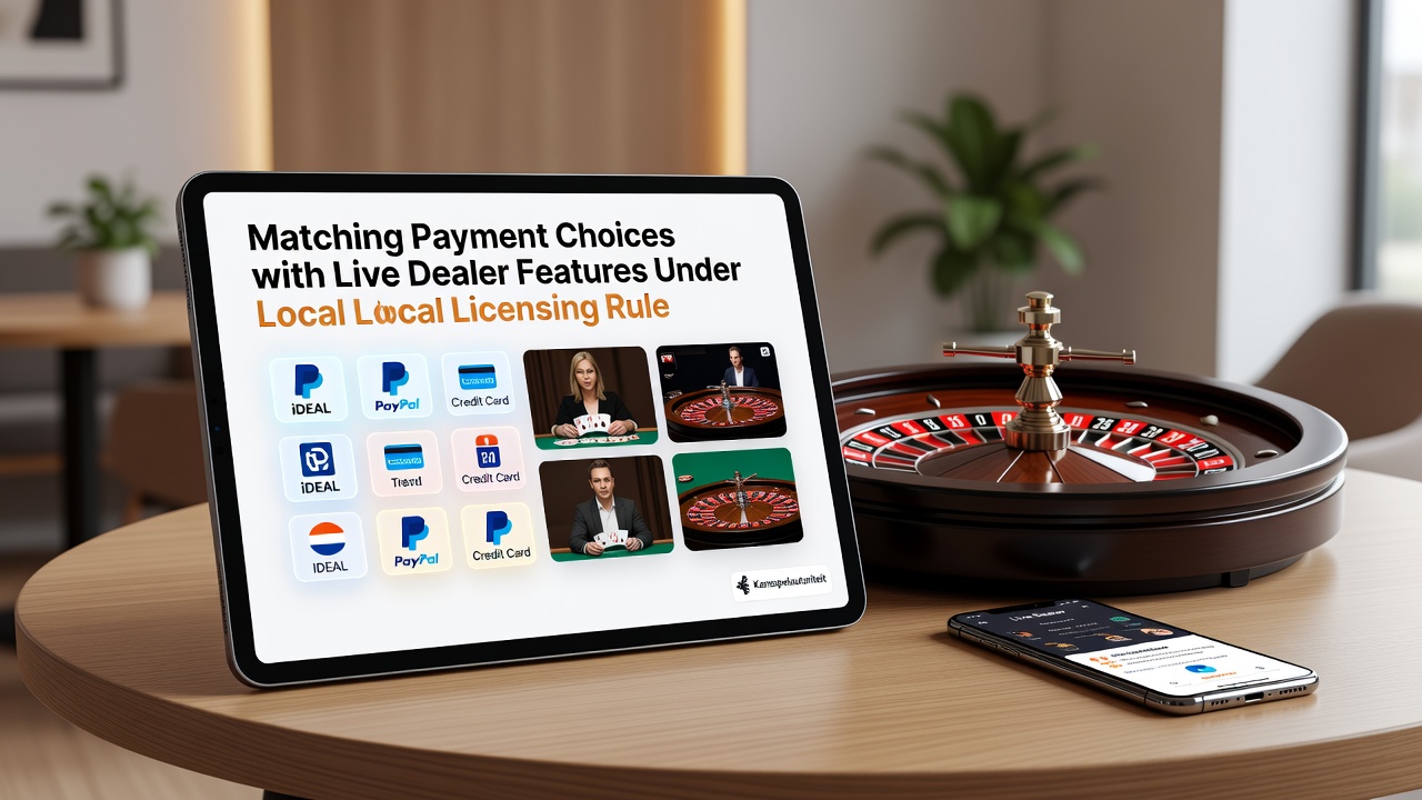 Live dealer aan een roulettetafel met mobiele betaalbevestiging op de achtergrond